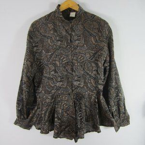 Vtg Faust Paris France L Brown Floral Silk Tunic